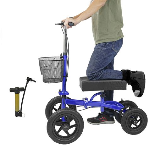 Knee scooter near me - The knee scooter has nine adjustable levels (35.6 inches to 42.7 inches) and the knee brace can be adjusted from 18.7 inches to 23.4 inches, which is perfect for people of different heights. And it uses ergonomic knee platform and double armrest, perfect replacement of crutches, bring convenience for foot patients. 